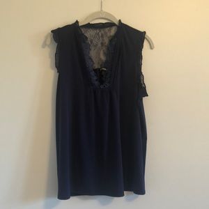Navy blue lace back blouse